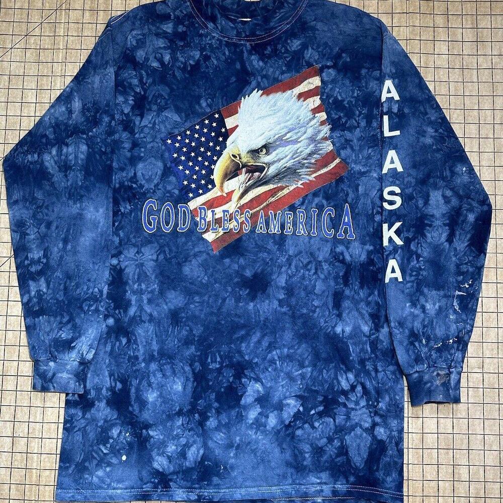 Vintage Alaska Tie Dye Shirt‎ Mens Large Blue Habitat AOP